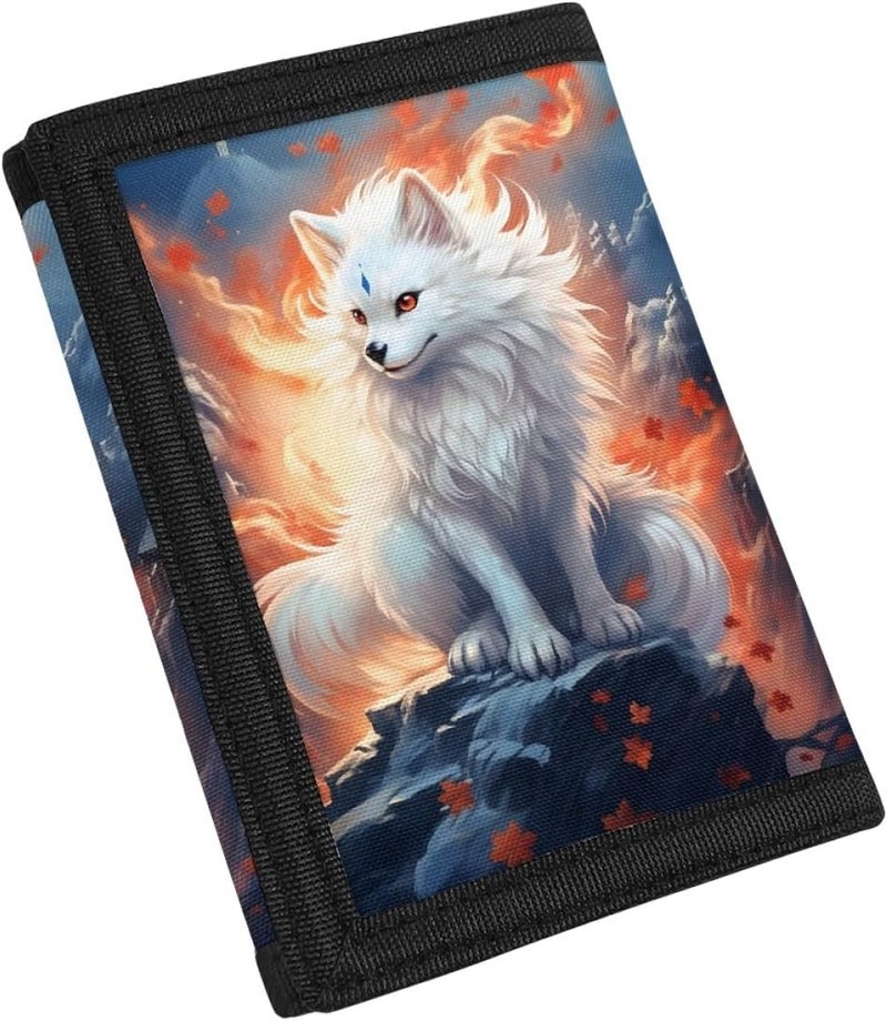 GLUDEAR Kids Boys Girls Wallet Trifold Youth Wallet Coin Pocket Card Holders Animal Wallets Money Organizer,Fire White Fox - Image 2